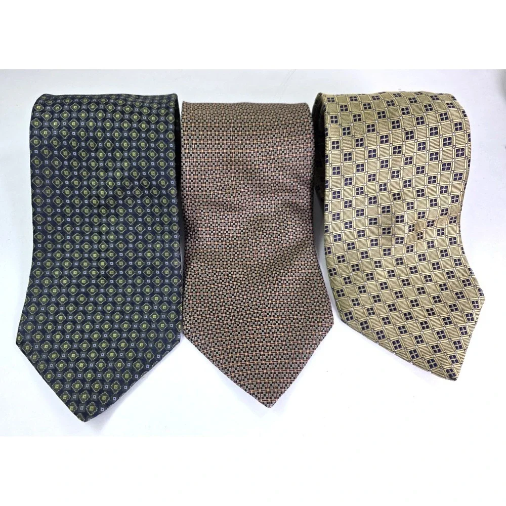Nautica Neck Ties Lot of 3‎ Mens Adjustable Blue 100% Silk Plaid Geometric EUC